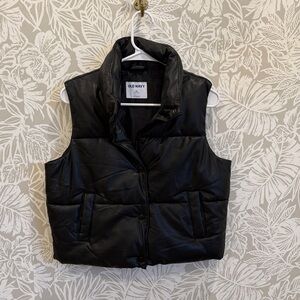 Old Navy Black Puffer Vest Faux Leather Extra Small XS